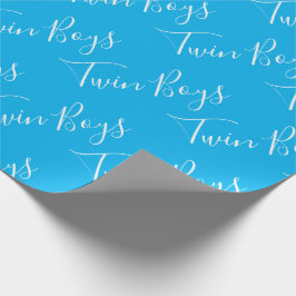 Papier Cadeau Blue Baby Boy Script Twin Boys Wrapping Papier