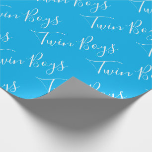 Papier Cadeau Blue Baby Boy Script Twin Boys Wrapping Papier