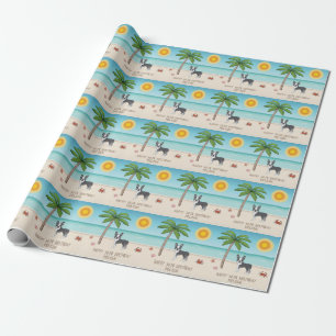 Papier Cadeau Blue Boston Terrier À Une Plage Tropicale D'Été