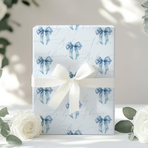 Papier Cadeau Blue Bow calligraphie Baby shower moderne