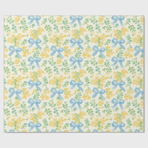 Papier Cadeau Blue Bows et jaune Floral Cottagecore Motif