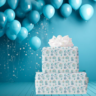 Papier Cadeau Blue Boys Aquarelle Anniversaire de enfant Party m