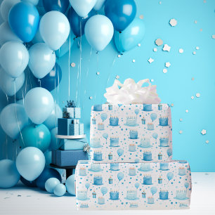 Papier Cadeau Blue Boys Aquarelle Anniversaire de enfant Party m