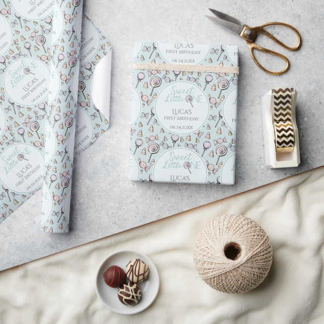 Papier Cadeau Blue Candy Thème 1er anniversaire (Artisanat)