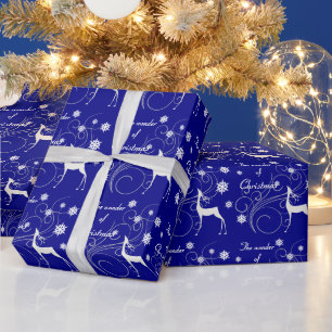 Papier Cadeau Blue Christmas Reindeer Wonder
