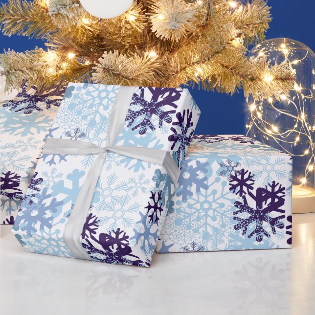 Papier Cadeau Blue Christmas Snowflakes Indigo SnowFlakes Blanc (Vacances)