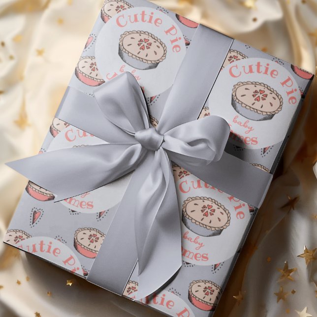 Papier Cadeau Blue Cutie Pie Baby Boy (Cutie Pie Baby Shower Wrapping Paper for Baby Boy. Cute Pie & Hearts Pattern in Elegant Blue.)