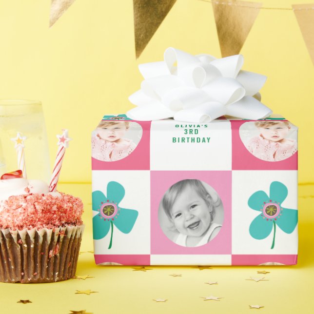 Papier Cadeau Blue Daisy Pop Flower Chic Anniversaire Photo Cade (Fête d'anniversaire)