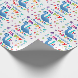 Papier Cadeau Blue Dinosaur 1er anniversaire