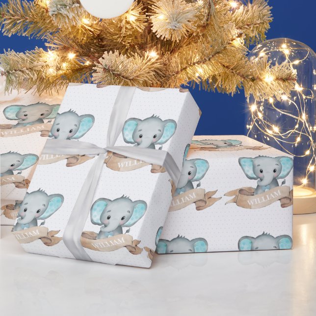 Papier Cadeau Blue Elephant Baby Boy Nom du Modèle Motif (Vacances)