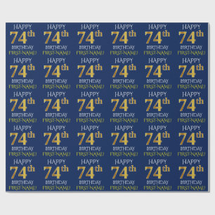 Papier Cadeau Blue, Faux Gold "HAPPY 74th BIRTHDAY"