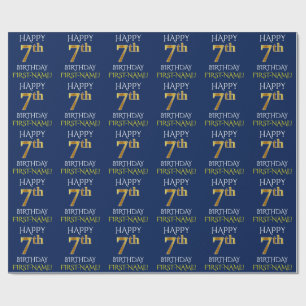 Papier Cadeau Blue, Faux Gold "HAPPY 7th BIRTHDAY"