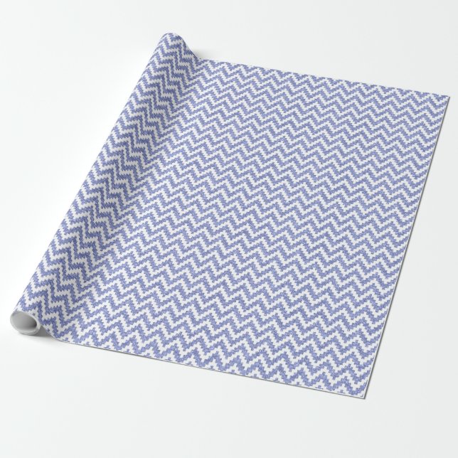 Papier Cadeau Blue Faux Parties scintillant & White Ikat Chevron (Déroulé)
