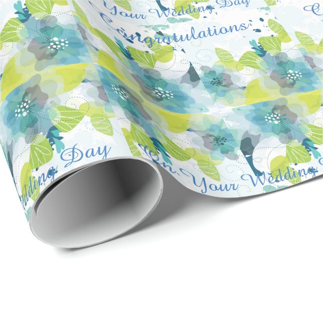 Papier Cadeau Blue Floral Félicitations Mariage Jour Cadeau Enve (Coin rond)