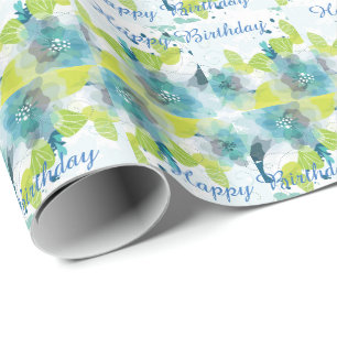 Papier Cadeau Blue Floral Joyeux cadeau d'anniversaire enveloppé