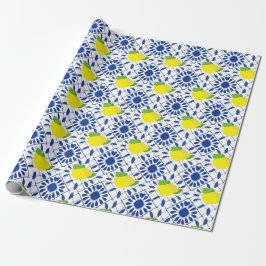 Papier Cadeau Blue Geometric Lemon Tile