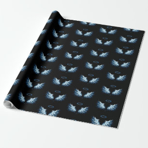 Papier Cadeau Blue Glowing Angel Wings on black background