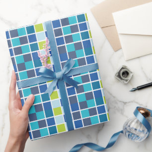 Papier Cadeau Blue Green Carrés À damiers Anniversaire
