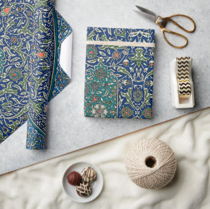Papier Cadeau Blue Green Orange Turquoise Ornat Motif arabe