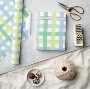 Papier Cadeau Blue Green Pastel En vichy Motif