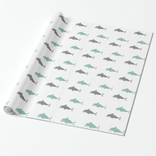 Papier Cadeau Blue Grey Beach Ocean Dolphins Anniversaire