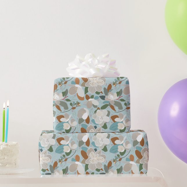 Papier Cadeau Blue Grey Floral Magnolia d'hiver (Cadeaux de fête)