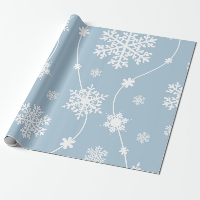 Papier Cadeau Blue Grey Snowflakes Winter Wonderland (Déroulé)