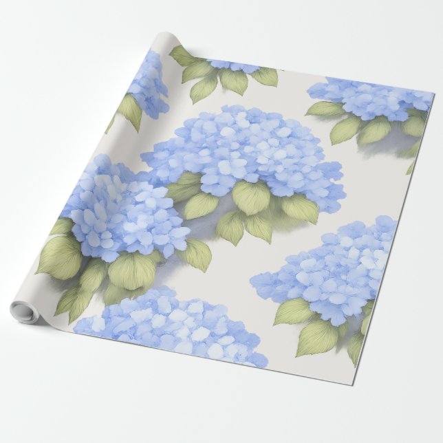 Papier Cadeau Blue Hydrangea Floral Wrap Roll – Boutique (Déroulé)