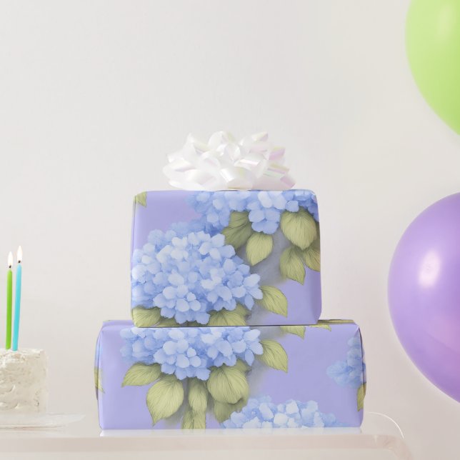 Papier Cadeau Blue Hydrangea Floral Wrapping Paper (Cadeaux de fête)