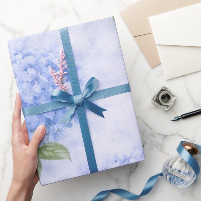 Papier Cadeau Blue Hydrangea Floral Wrapping Paper (Cadeaux)