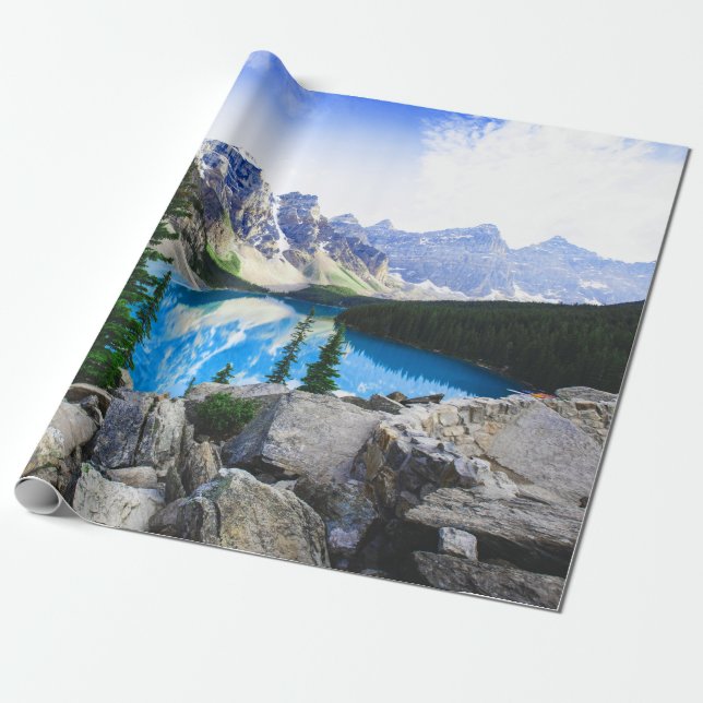 Papier Cadeau Blue Lake Rocky Mountain Pine Forest (Déroulé)