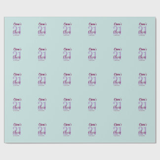 Papier Cadeau blue mauve cheers 21st birthday add name date
