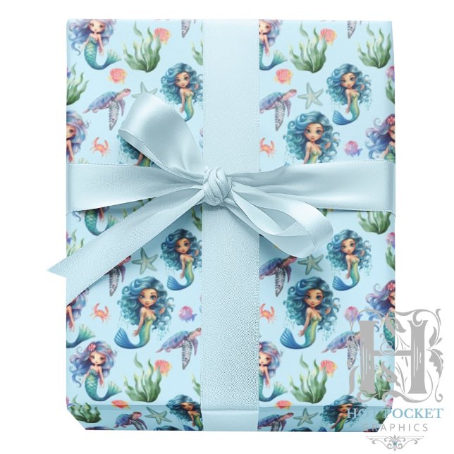 Papier Cadeau Blue Mermaids Gift Wrapping Paper in Blue (Créateur téléchargé)