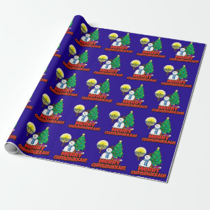 Papier Cadeau Blue Merry Chrismukah avec Snowman et Menorah