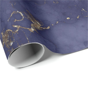 Papier Cadeau Blue Navy Gold Ink Grungy Marbre Abstrait noir