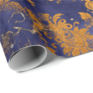 Papier Cadeau Blue Navy Miel Or Floral Grungy Shabby Chic
