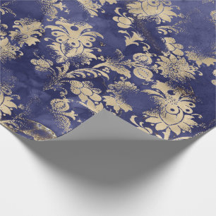 Papier Cadeau Blue Navy Sepia Gold Flower Grungy Shabby