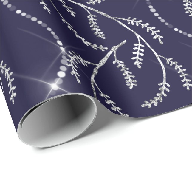 Papier Cadeau Blue Navy Sparkrel Floral Silver Diamonds (Coin rond)
