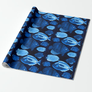 Papier Cadeau Blue Ocean Reef Fish Motif Aquarelle