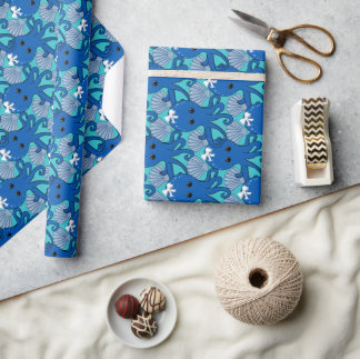 Papier Cadeau Blue Octopus with Bow Wrapping Paper