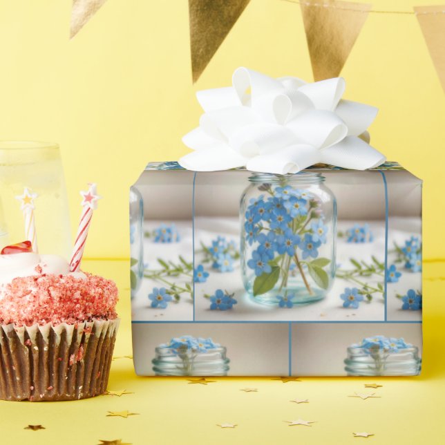 Papier Cadeau Blue Oubliez-moi-pas Fleurs dans un bocal (Fête d'anniversaire)