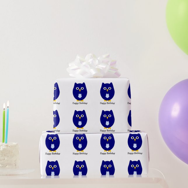 Papier Cadeau Blue Owl Design Birthday Gift (Cadeaux de fête)