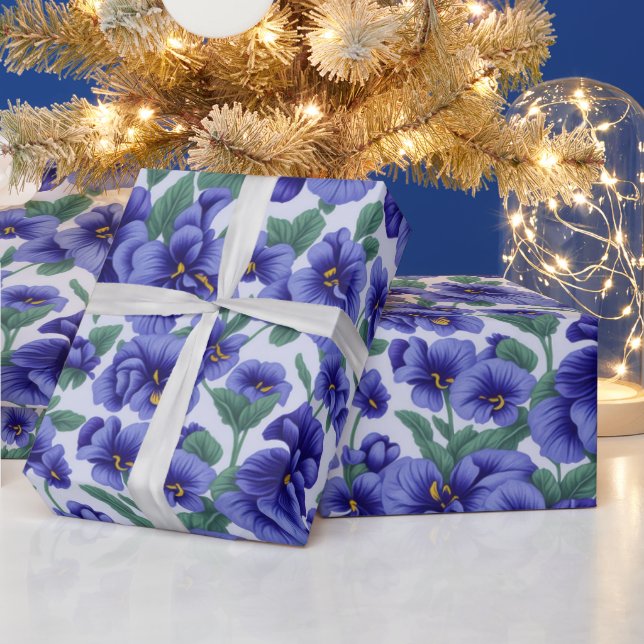 Papier Cadeau Blue Pansy Flowers (Vacances)