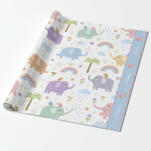 Papier Cadeau Blue Pastel Elephant Motif pour Little Boy Party