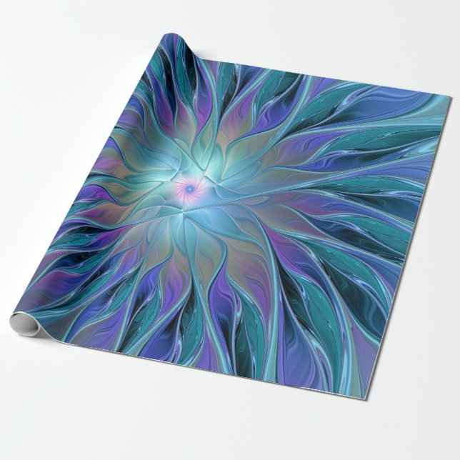 Papier Cadeau Blue Purple Flower Dream Abstrait Fractal Art (Déroulé)