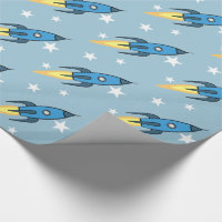 Blue Retro Rocket Ship Outer Space Birthday Boy