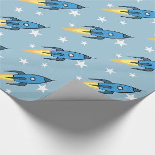 Papier Cadeau Blue Retro Rocket Ship Outer Space Birthday Boy