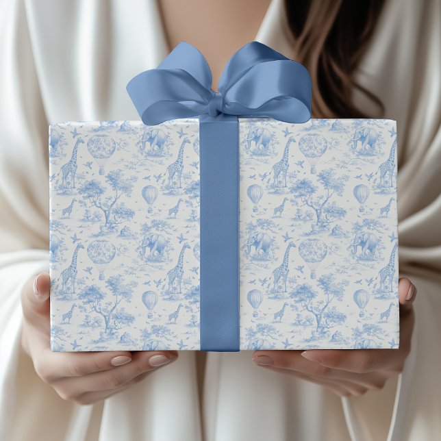 Papier Cadeau Blue Safari Toile de Jouy Baby Shower (Créateur téléchargé)