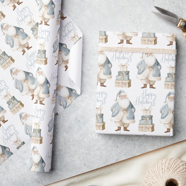 Papier Cadeau Blue Santa Happy Holidays Christmas  (Créateur téléchargé)