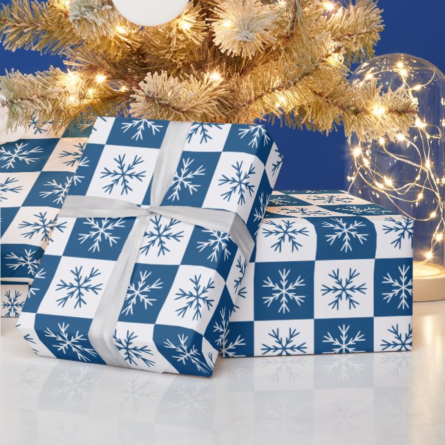 Papier Cadeau Blue Snowflake À damiers Noël Motif (Vacances)